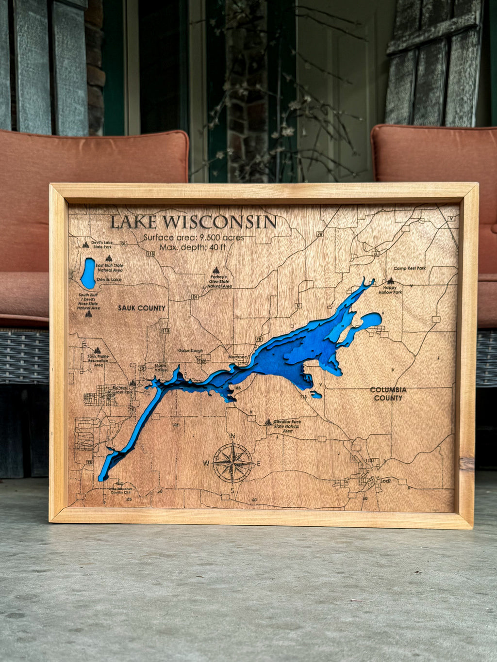 Your Lake, Personalized 3D Framed Wood Map