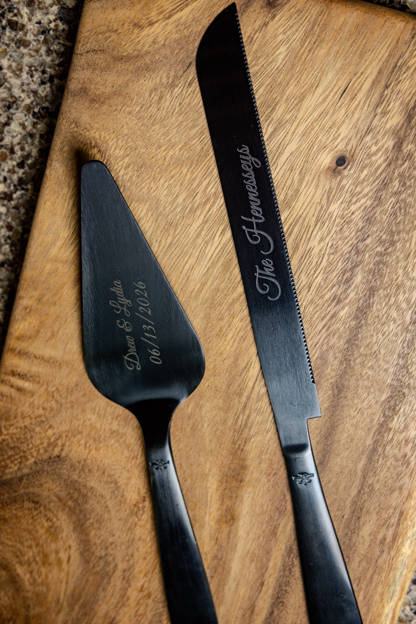 Personalized Wedding Cake Knife &amp; Server Set – Matte Black