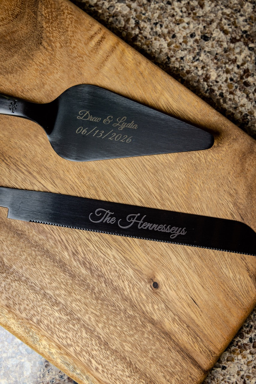 Personalized Wedding Cake Knife &amp; Server Set – Matte Black