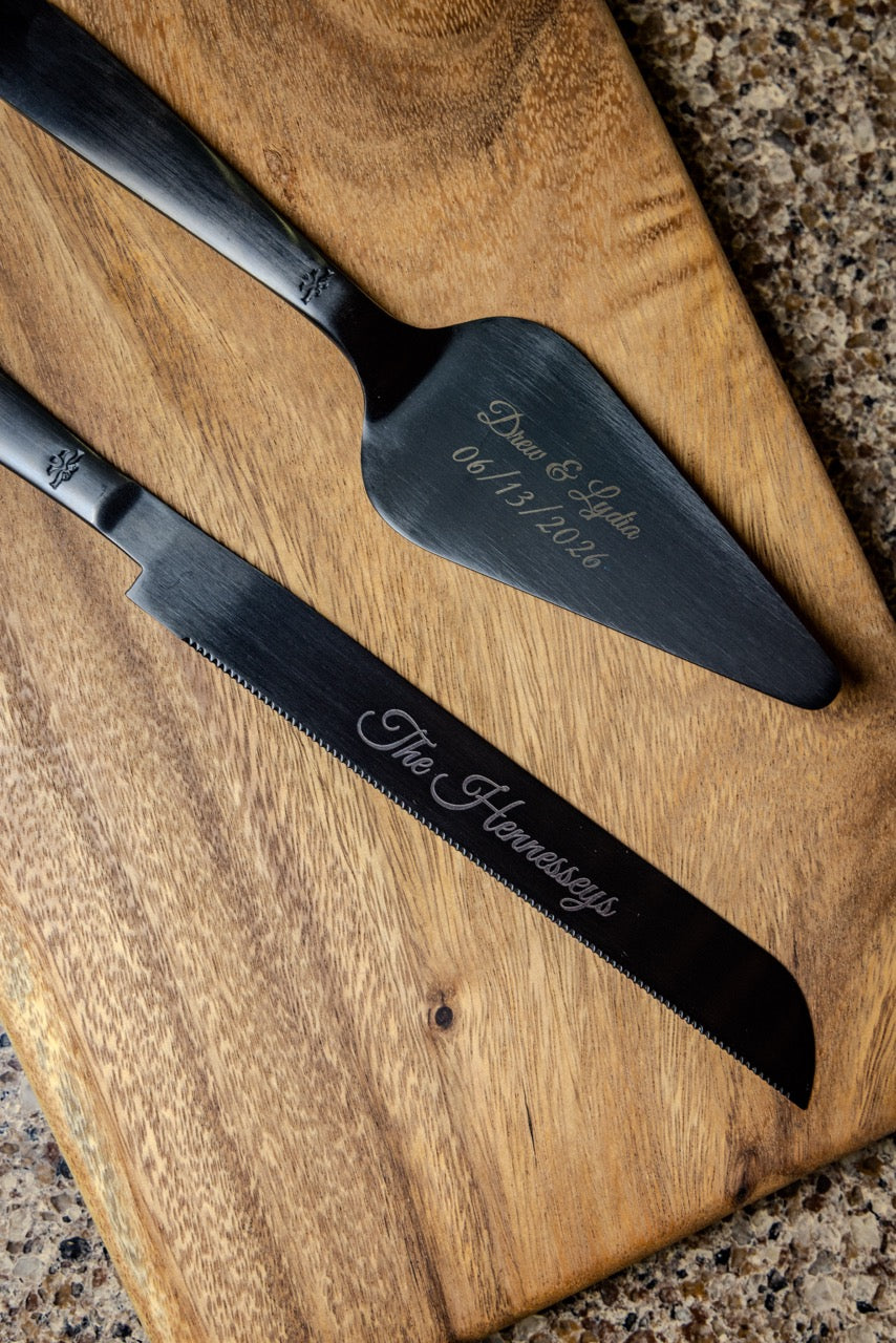 Personalized Wedding Cake Knife &amp; Server Set – Matte Black
