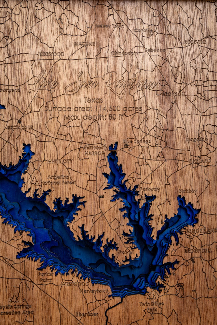Your Lake, Personalized 3D Framed Wood Map