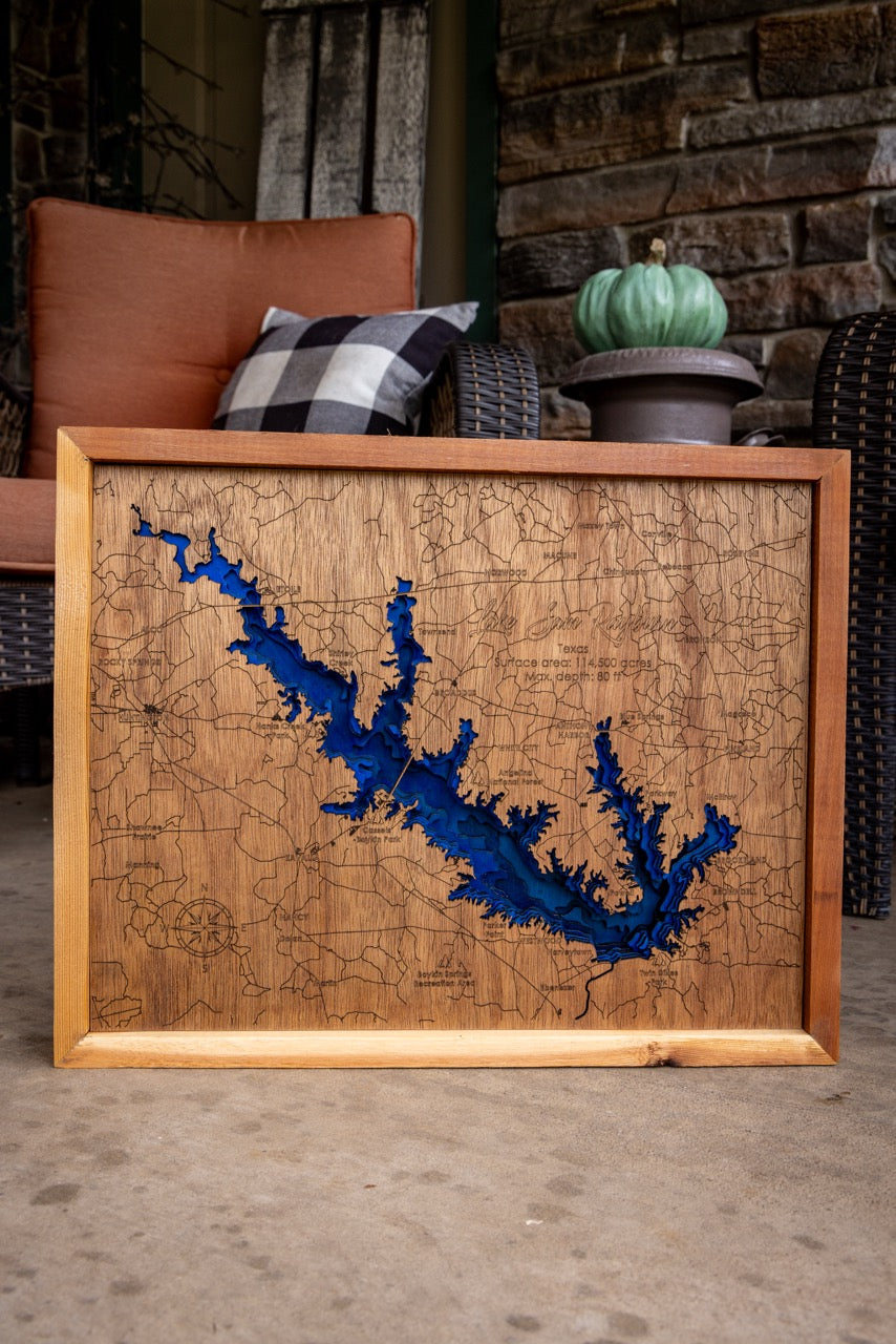 Your Lake, Personalized 3D Framed Wood Map