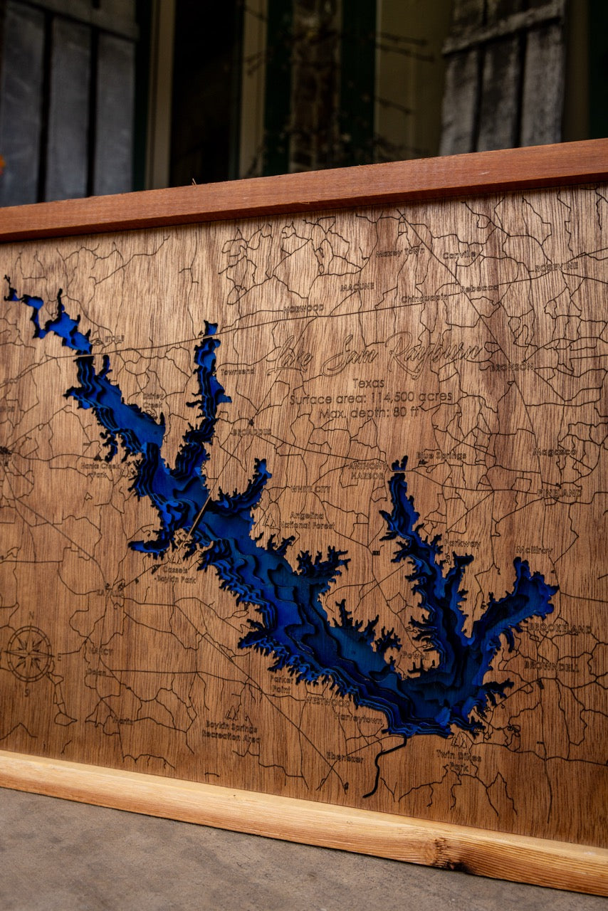 Your Lake, Personalized 3D Framed Wood Map