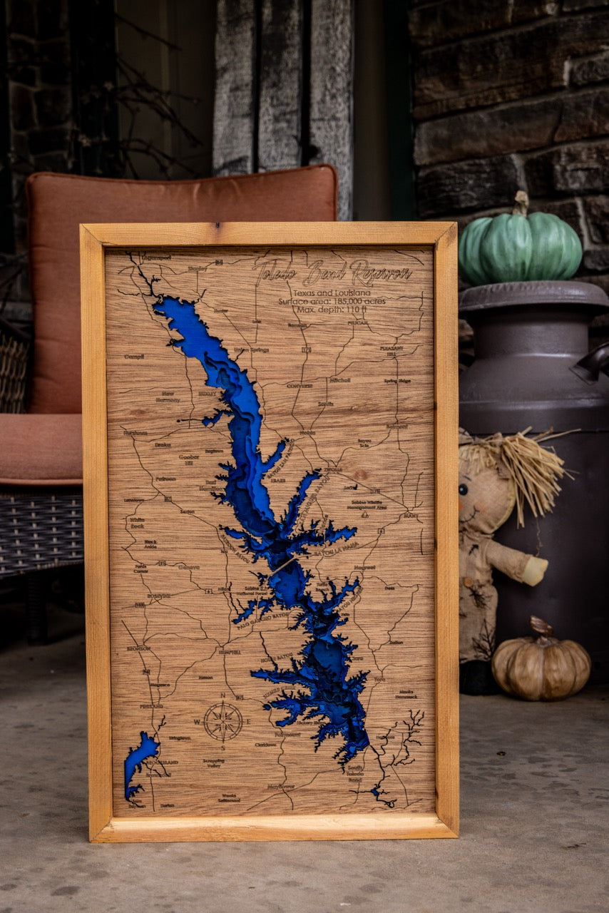 Your Lake, Personalized 3D Framed Wood Map